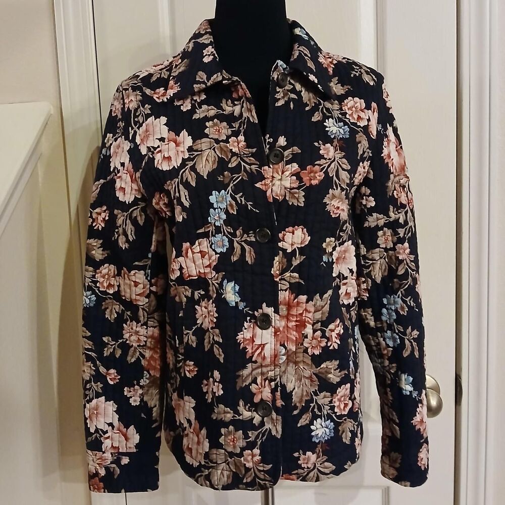 Vintage 90s Y2K Floral All Over Print Quilted Button Up Jacket M Boho Cottage
